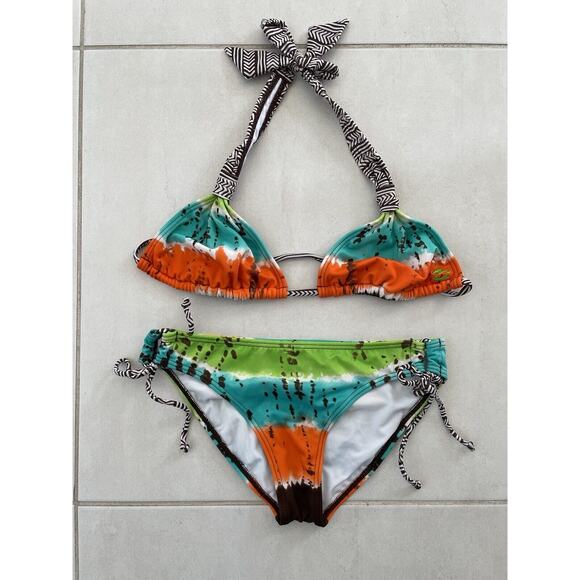 Billabong Swim Bikini Swimsuit Triangle Multicolor Striped Swimwear - Picture 1 of 10